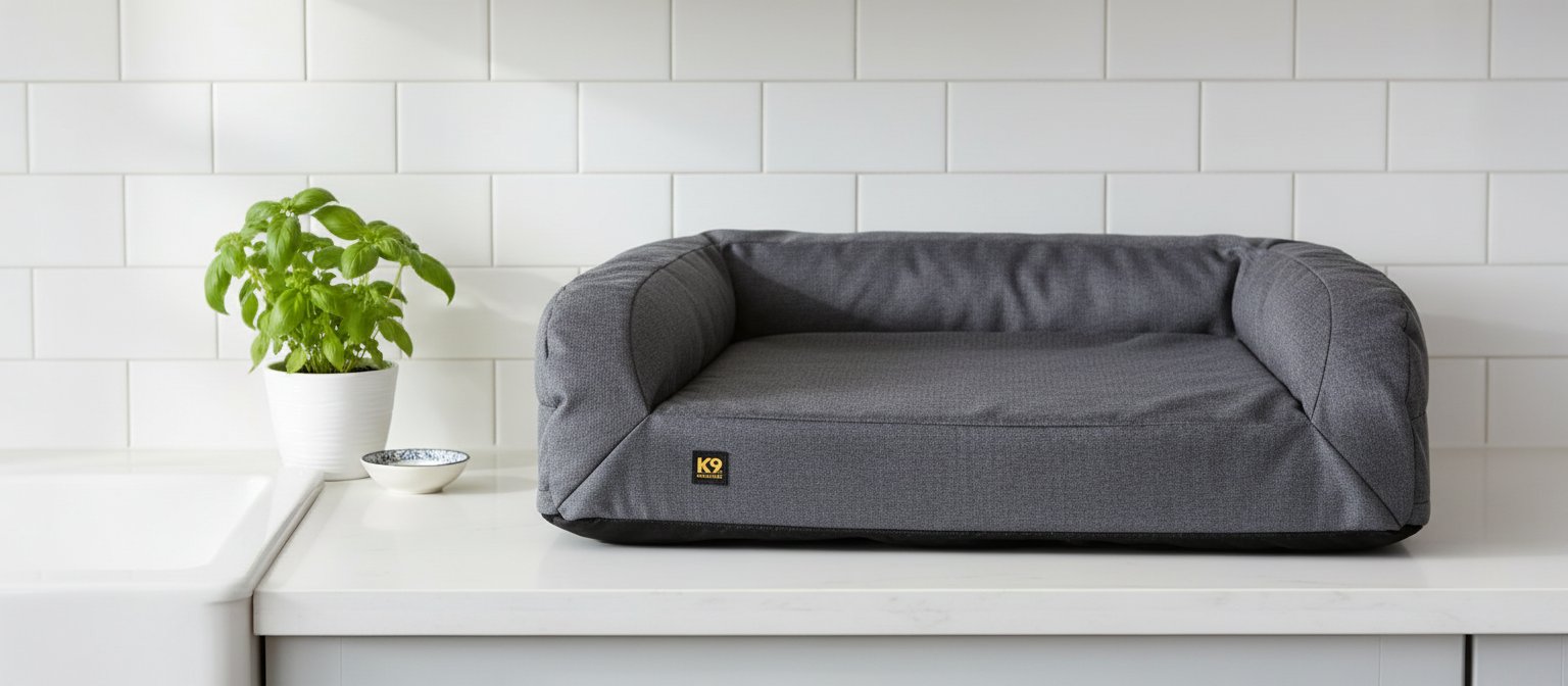 Titanium orthopedic memory foam dog bed with removable cover, water-resistant fabric, and bolster sides for senior dogs — view 5a