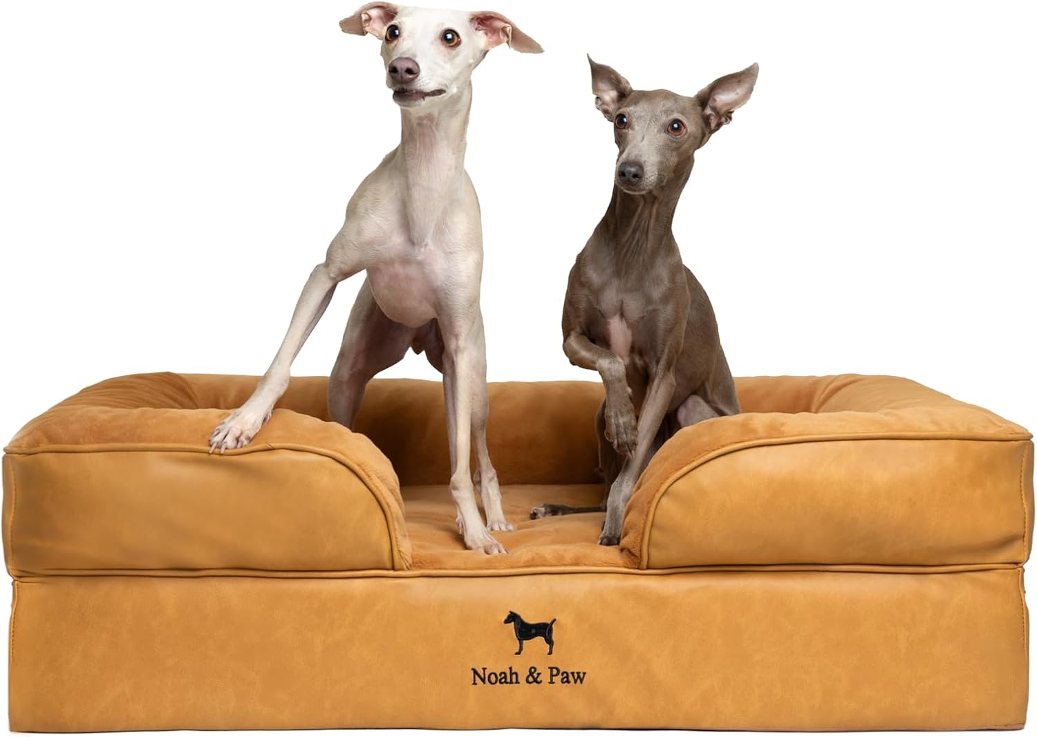 Large orthopedic dog bed with faux leather exterior and cooling gel memory foam, designed for senior dogs and joint support — view 2