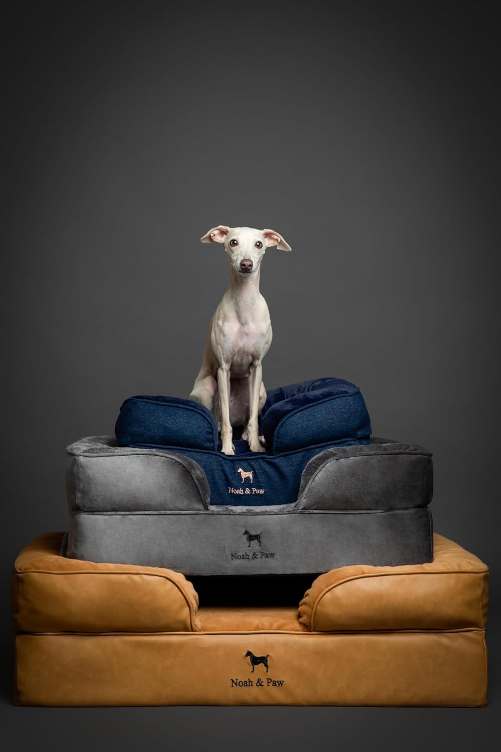 Large orthopedic dog bed with faux leather exterior and cooling gel memory foam, designed for senior dogs and joint support — detail