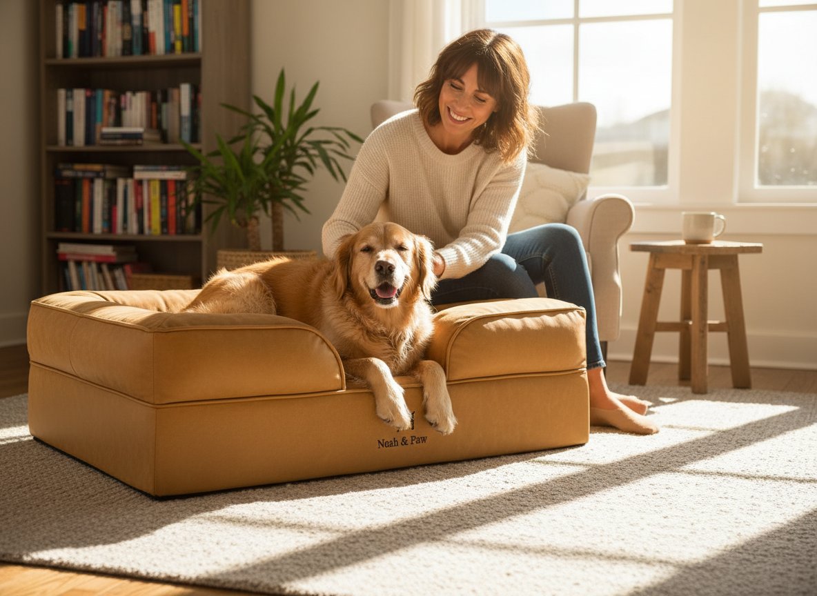 Large orthopedic dog bed with faux leather exterior and cooling gel memory foam, designed for senior dogs and joint support — view 1