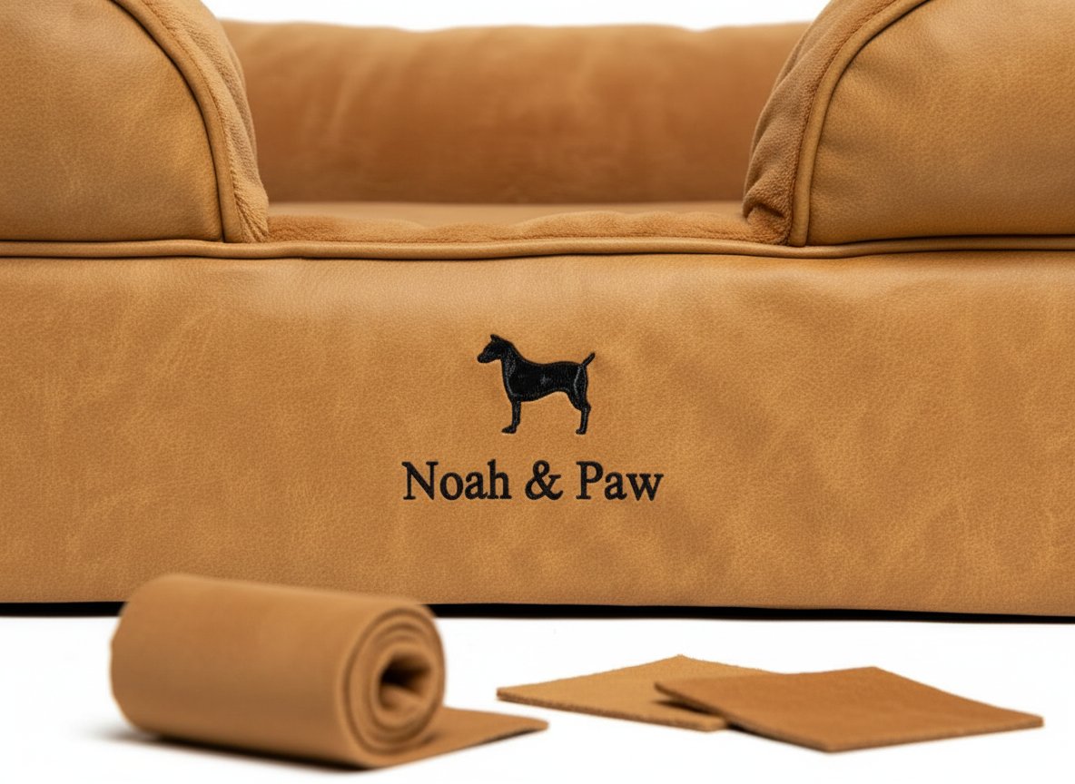 Large orthopedic dog bed with faux leather exterior and cooling gel memory foam, designed for senior dogs and joint support — view 5b
