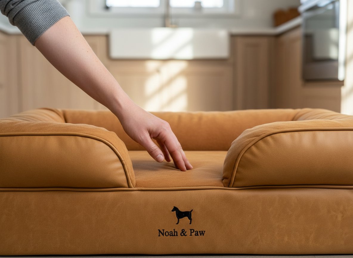 Large orthopedic dog bed with faux leather exterior and cooling gel memory foam, designed for senior dogs and joint support — view 6
