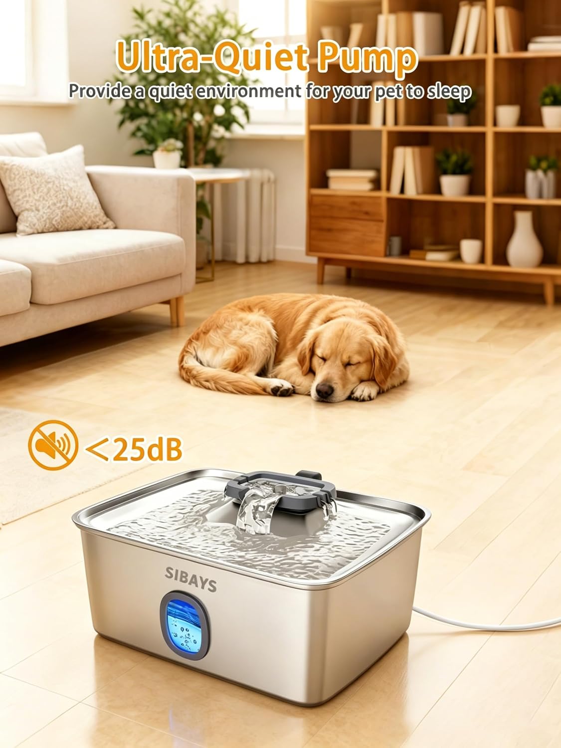 Stainless steel large automatic dog water fountain with LED light and water window display for multi-pet households โ view 5a