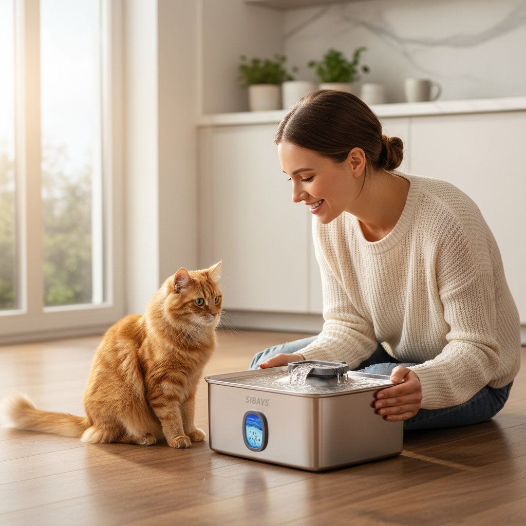 Stainless steel large automatic dog water fountain with LED light and water window display for multi-pet households โ view 2