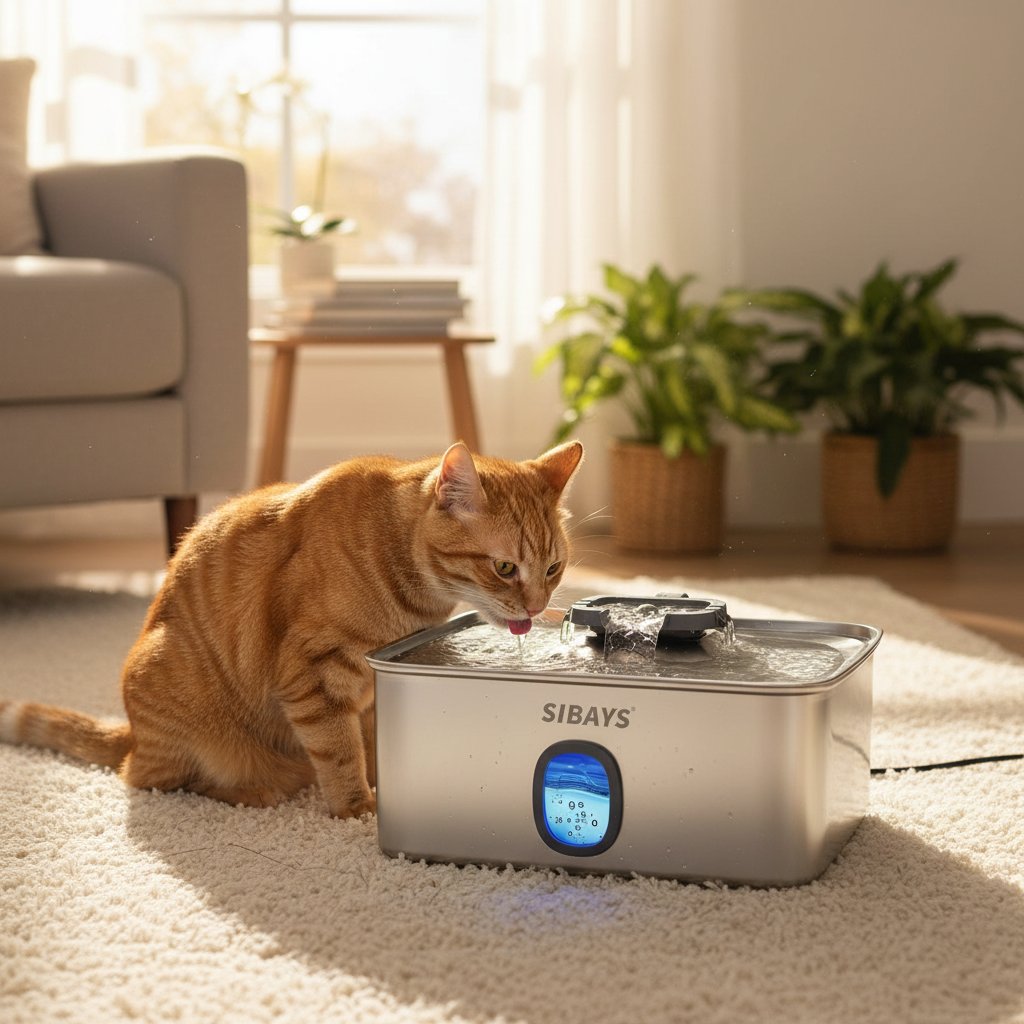 Stainless steel large automatic dog water fountain with LED light and water window display for multi-pet households โ view 7a