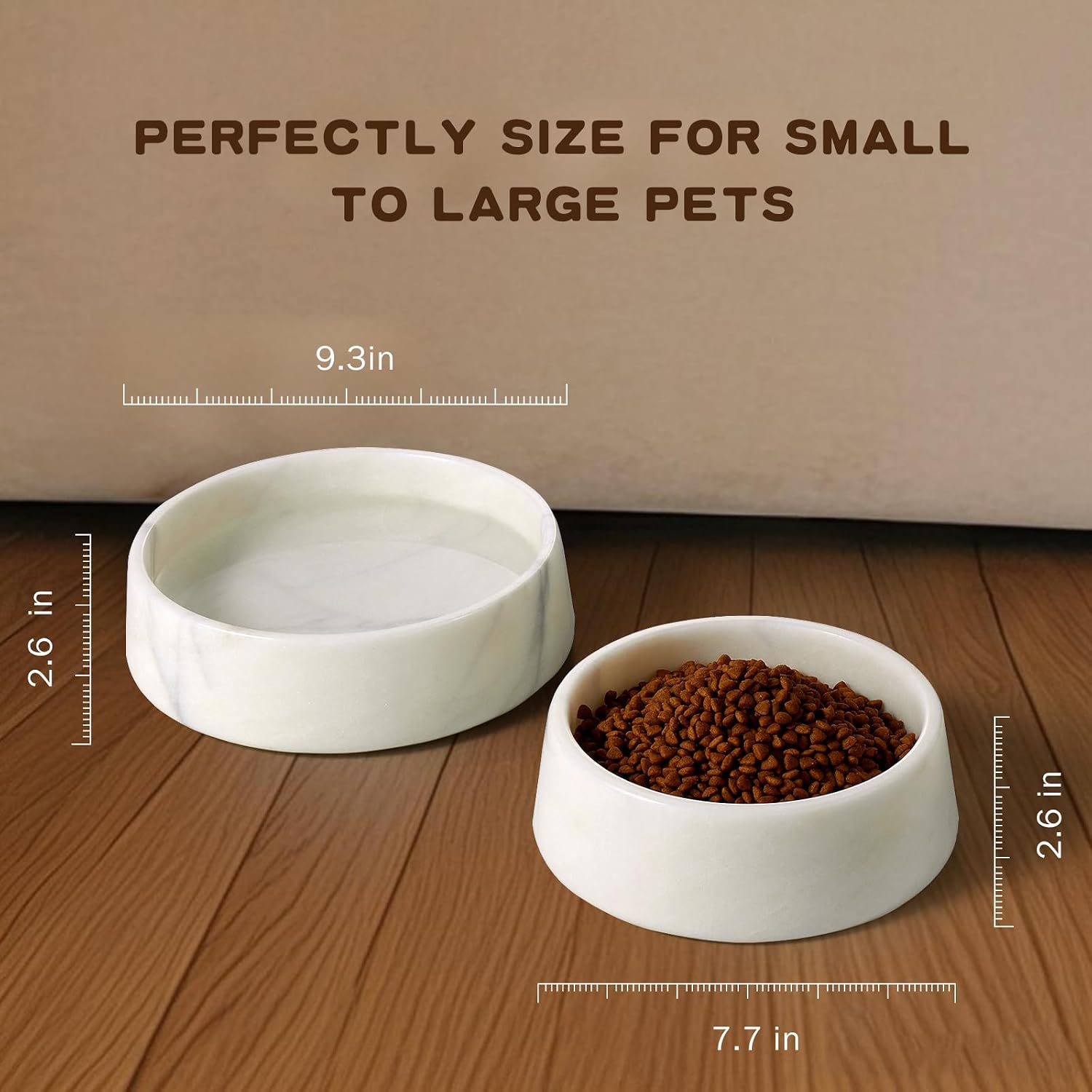 White marble dog bowl with weighted stone base, non-slip design for large dogs — view 2