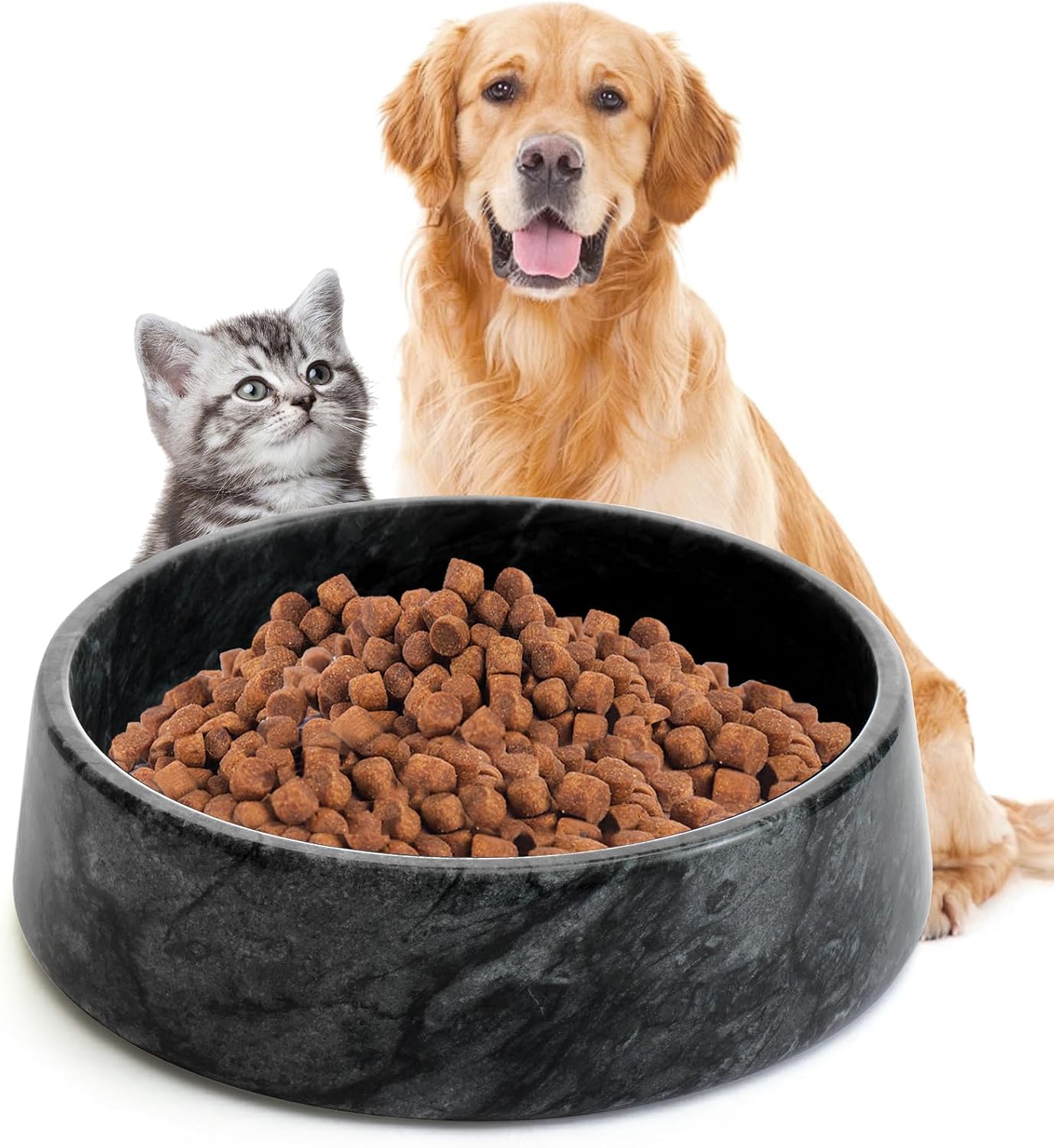 White marble dog bowl with weighted stone base, non-slip design for large dogs — view 5