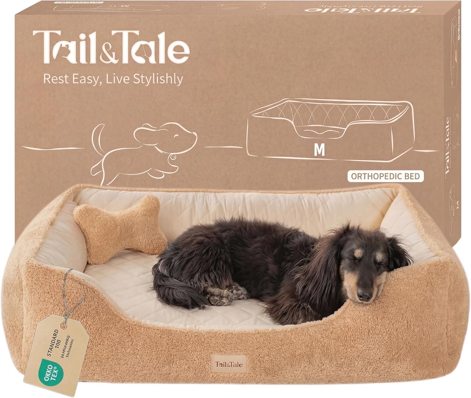 Gray cooling orthopedic memory foam dog bed with raised bolster and waterproof liner for large senior dogs with joint pain β back