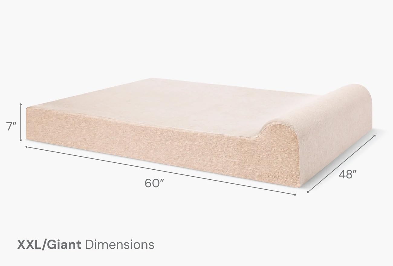 Driftwood linen orthopedic dog bed with 7-inch memory foam pillow top and headrest for senior dogs with arthritis โ view 3
