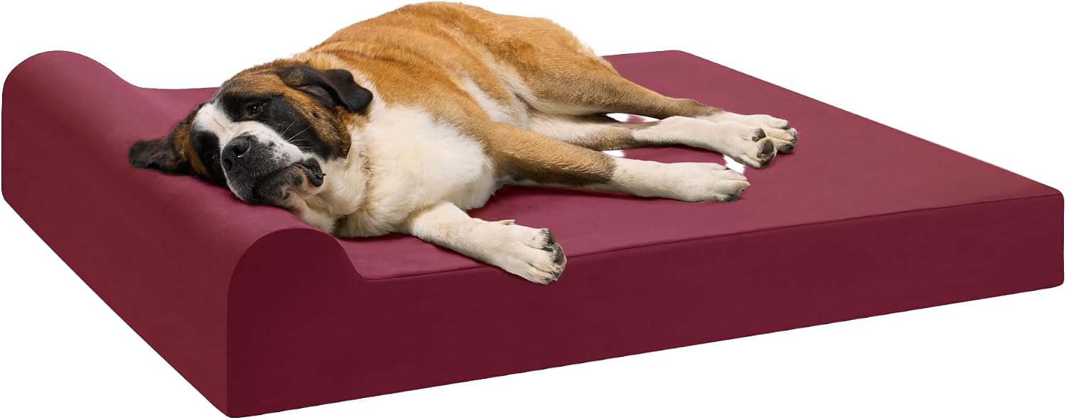 Driftwood linen orthopedic dog bed with 7-inch memory foam pillow top and headrest for senior dogs with arthritis — view 5b
