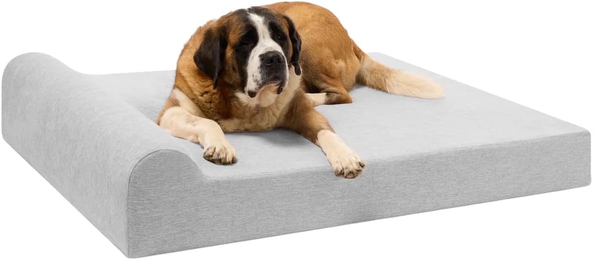 Stormcloud linen orthopedic memory foam dog bed with pillow top headrest for large senior dogs with arthritis โ view 1