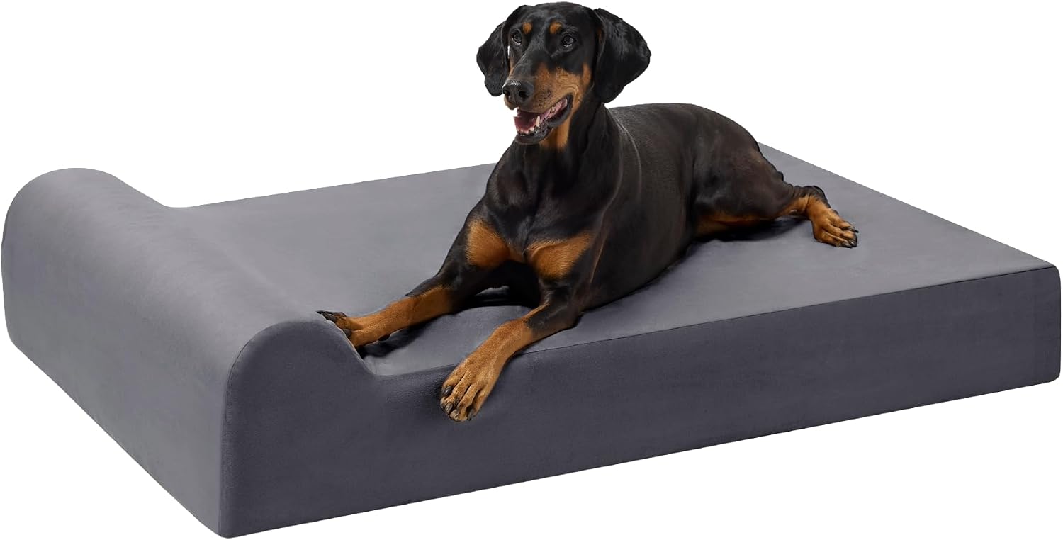 Stormcloud linen orthopedic memory foam dog bed with pillow top headrest for large senior dogs with arthritis โ view 5
