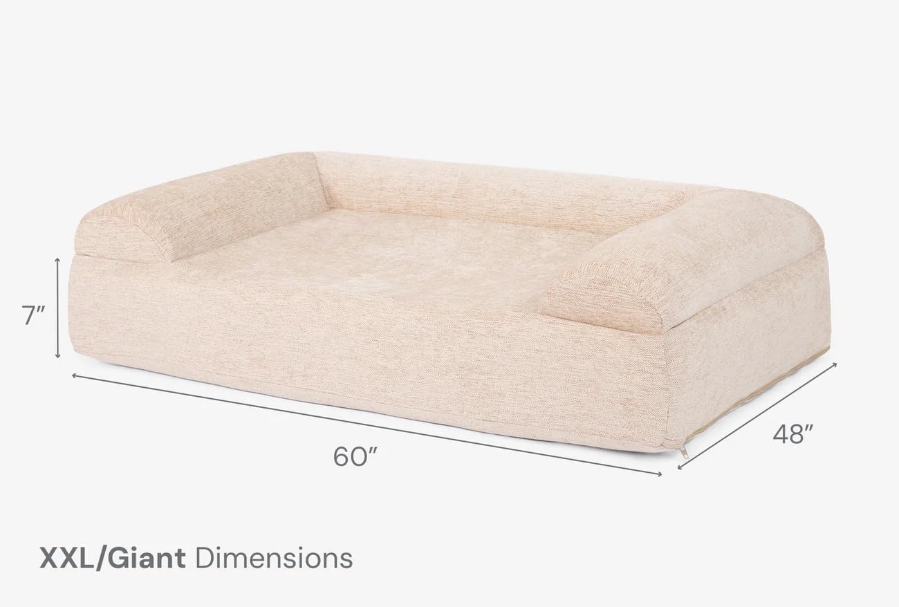 Driftwood linen orthopedic dog sofa bed with 7-inch foam and 3-sided bolster for large dogs with arthritis relief — view 2