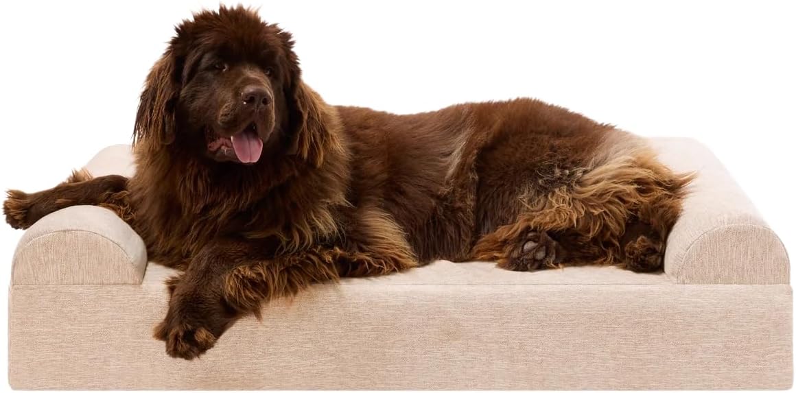 Driftwood linen orthopedic dog sofa bed with 7-inch foam and 3-sided bolster for large dogs with arthritis relief โ view 5
