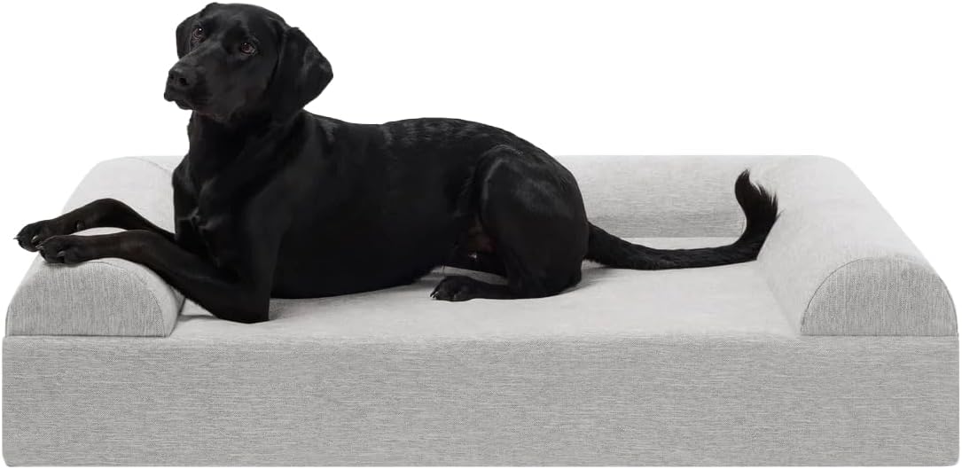 Driftwood linen orthopedic dog sofa bed with 7-inch foam and 3-sided bolster for large dogs with arthritis relief — view 7a