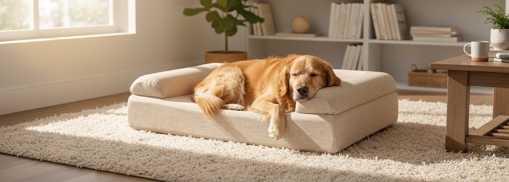 Driftwood linen orthopedic dog sofa bed with 7-inch foam and 3-sided bolster for large dogs with arthritis relief — view 3a