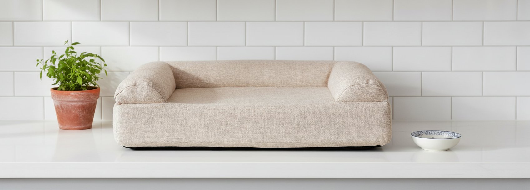Driftwood linen orthopedic dog sofa bed with 7-inch foam and 3-sided bolster for large dogs with arthritis relief — view 5a