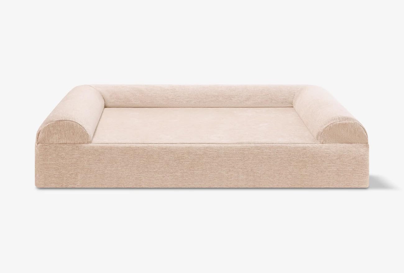 Driftwood linen orthopedic dog sofa bed with 7-inch memory foam and 3-sided bolster for senior dogs with arthritis — view 7a