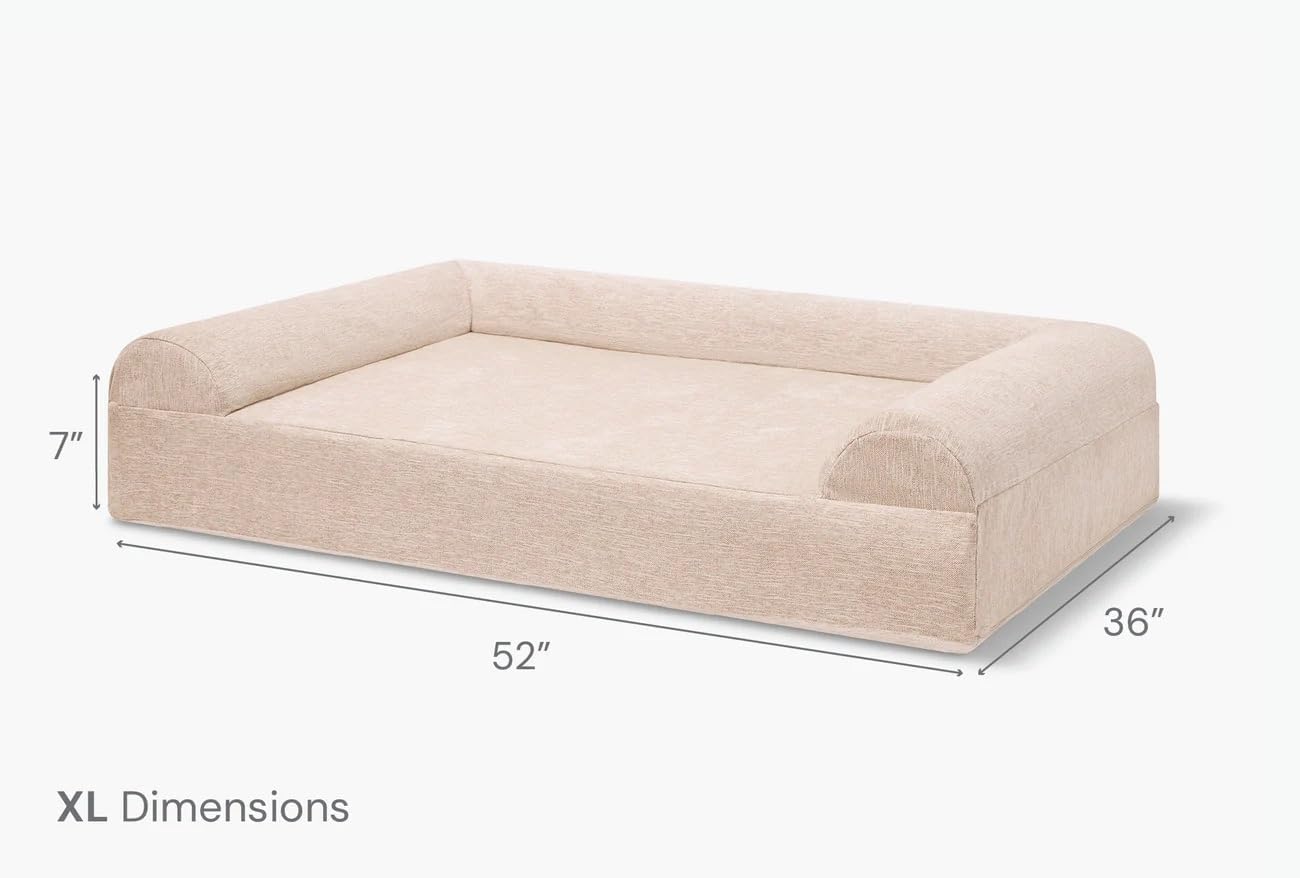 Driftwood linen orthopedic dog sofa bed with 7-inch memory foam and 3-sided bolster for senior dogs with arthritis — view 2