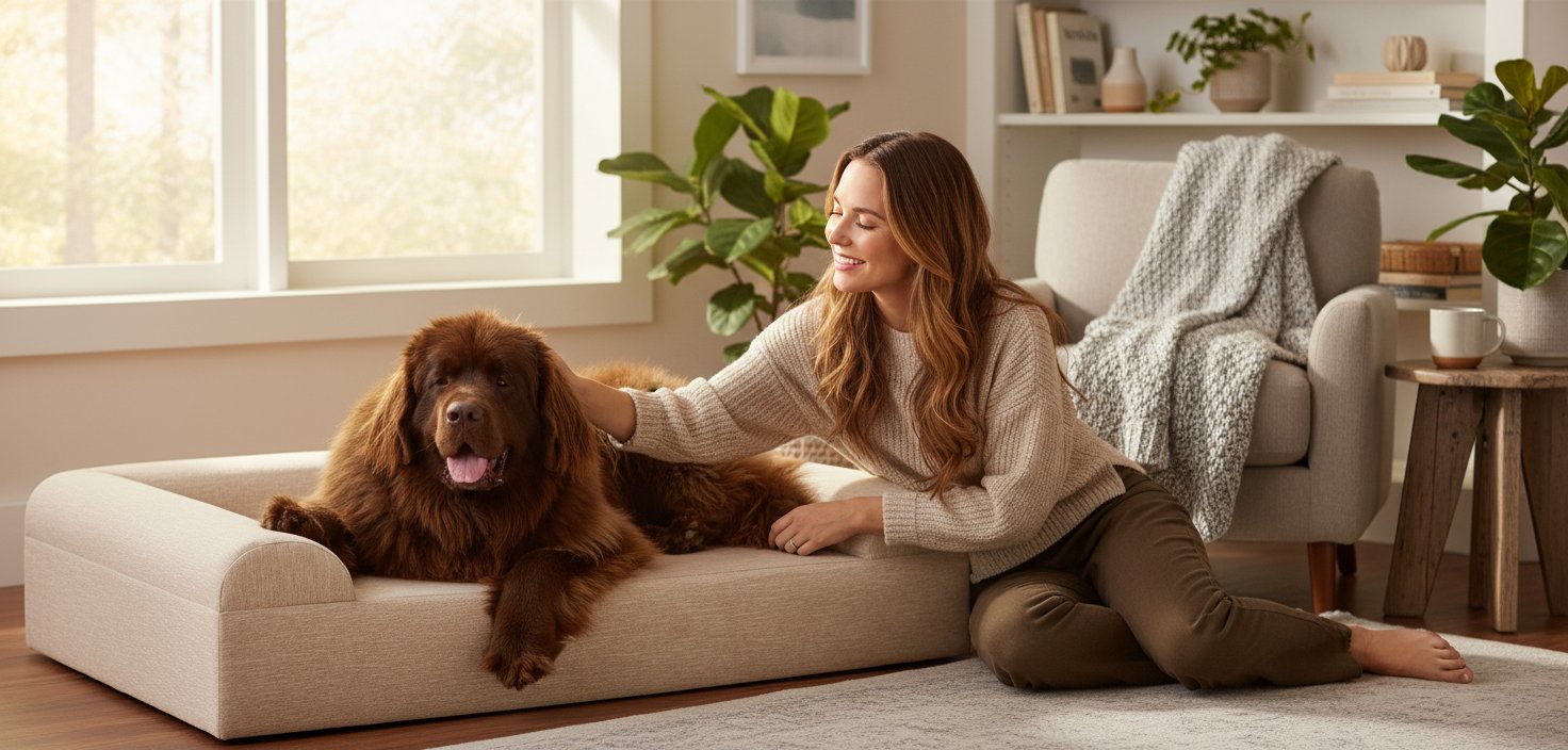 Driftwood linen orthopedic dog sofa bed with 7-inch memory foam and 3-sided bolster for senior dogs with arthritis — view 1