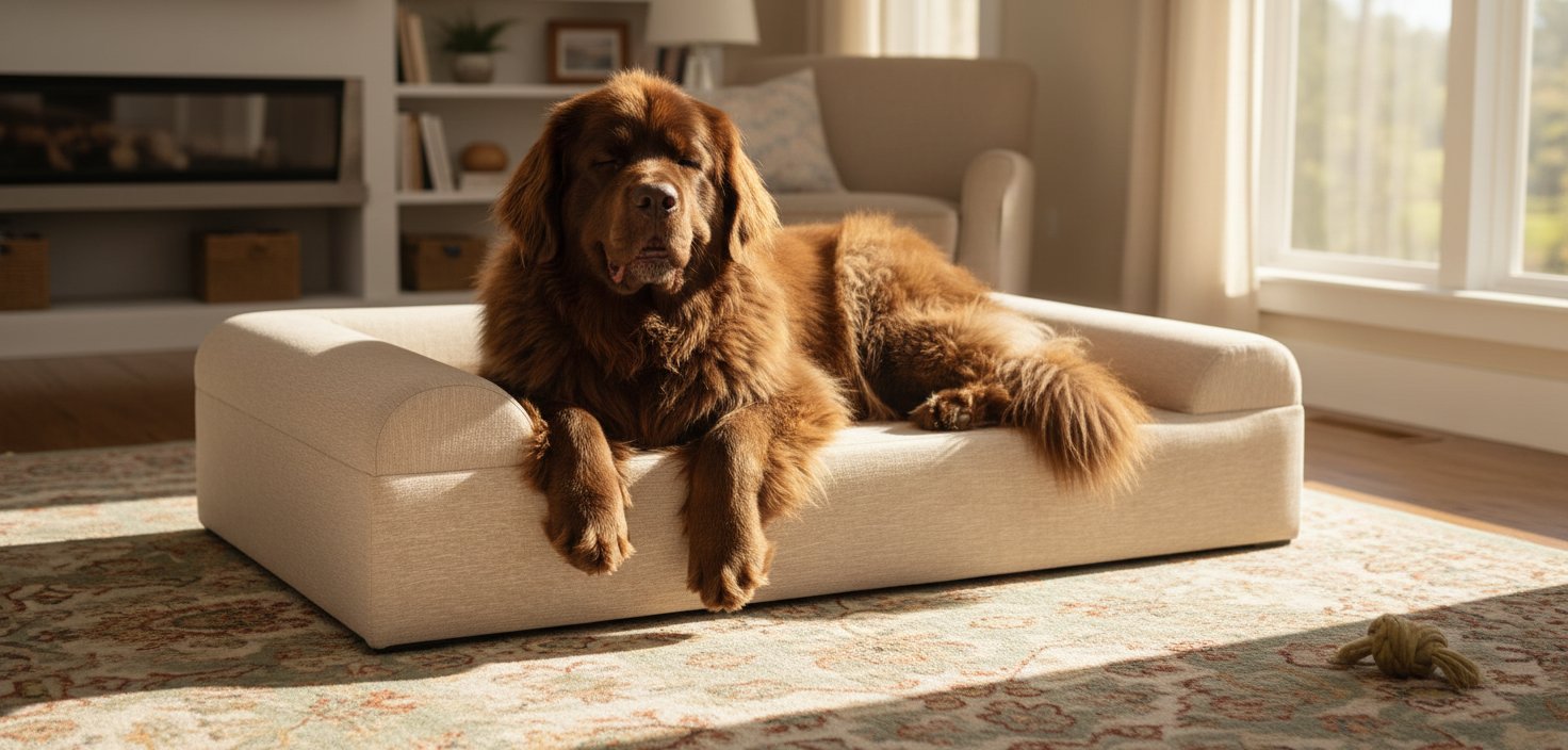 Driftwood linen orthopedic dog sofa bed with 7-inch memory foam and 3-sided bolster for senior dogs with arthritis — view 3a