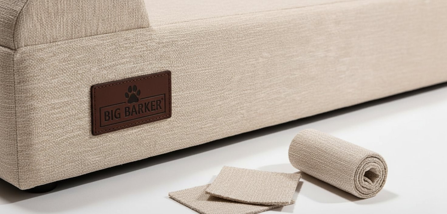 Driftwood linen orthopedic dog sofa bed with 7-inch memory foam and 3-sided bolster for senior dogs with arthritis — view 5b