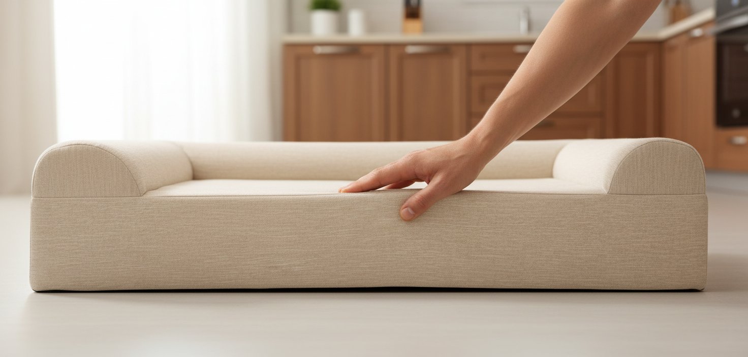 Driftwood linen orthopedic dog sofa bed with 7-inch memory foam and 3-sided bolster for senior dogs with arthritis — view 6