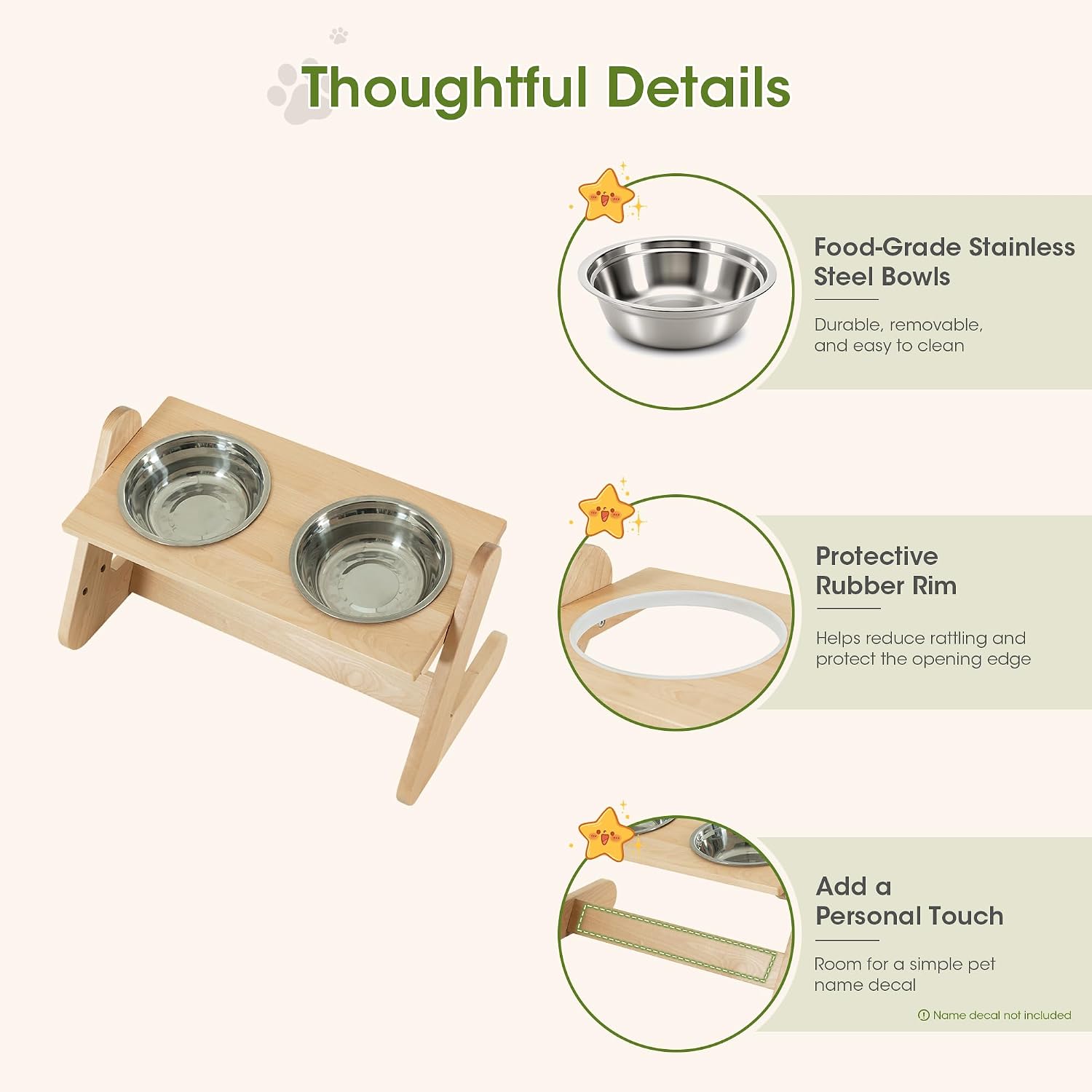 Birch wood elevated dog bowl stand with two stainless steel bowls, adjustable height, modern minimalist design for large dogs — view 5b