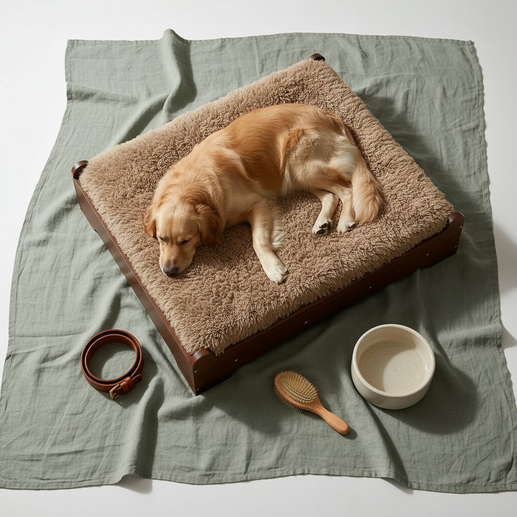 Walnut elevated wooden dog bed with memory foam mattress and washable cover, designed for large and senior dogs — view 4