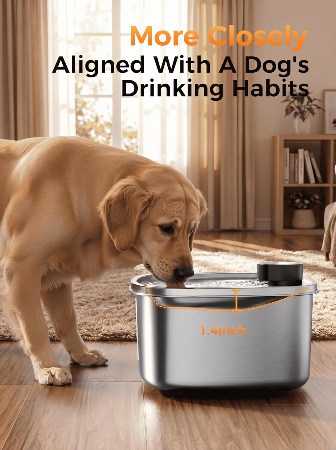 Stainless steel wireless automatic water fountain for dogs and cats with sensor flow technology — view 2