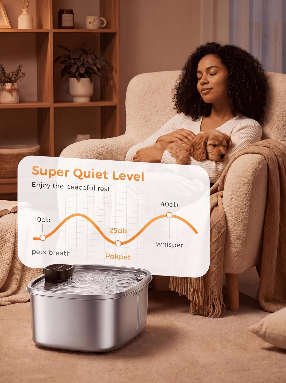 Stainless steel wireless automatic water fountain for dogs and cats with sensor flow technology — view 3