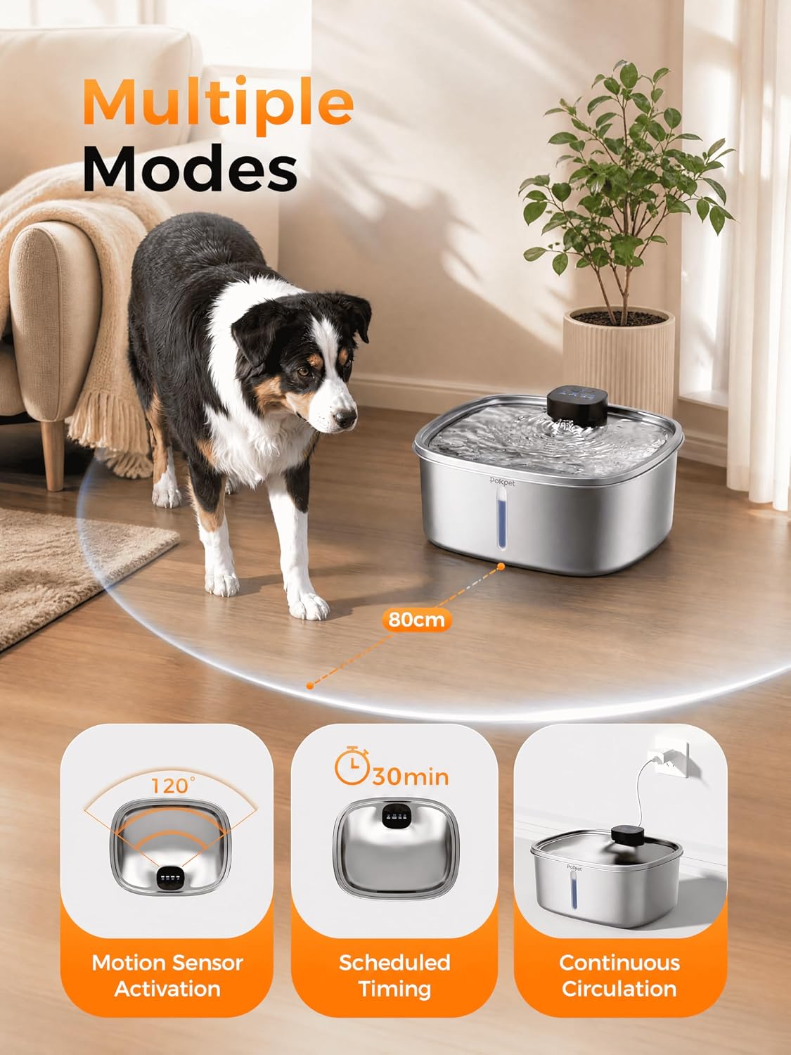 Stainless steel wireless automatic water fountain for dogs and cats with sensor flow technology — view 4