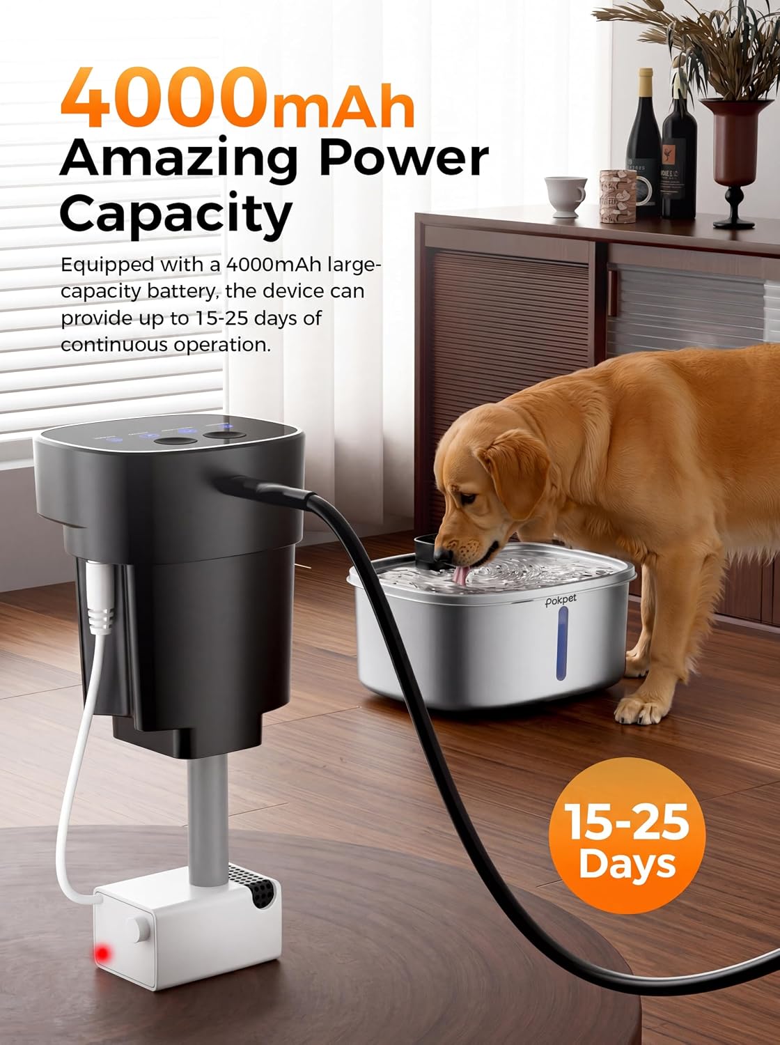 Stainless steel wireless automatic water fountain for dogs and cats with sensor flow technology — view 3