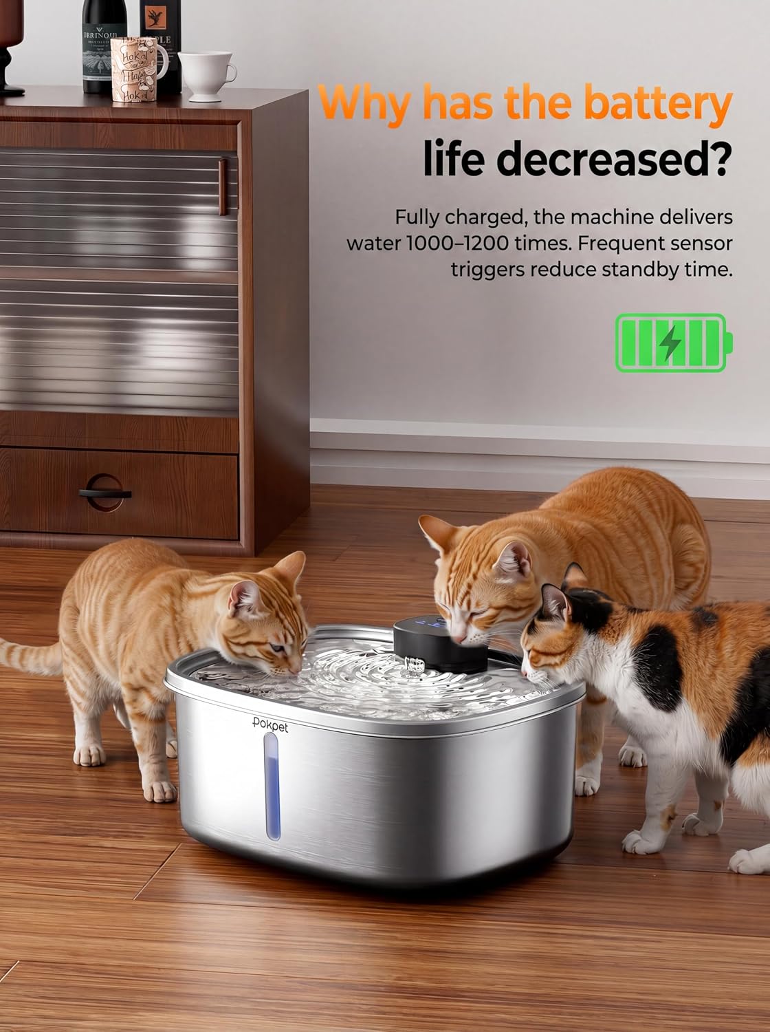 Stainless steel wireless automatic water fountain for dogs and cats with sensor flow technology — view 4
