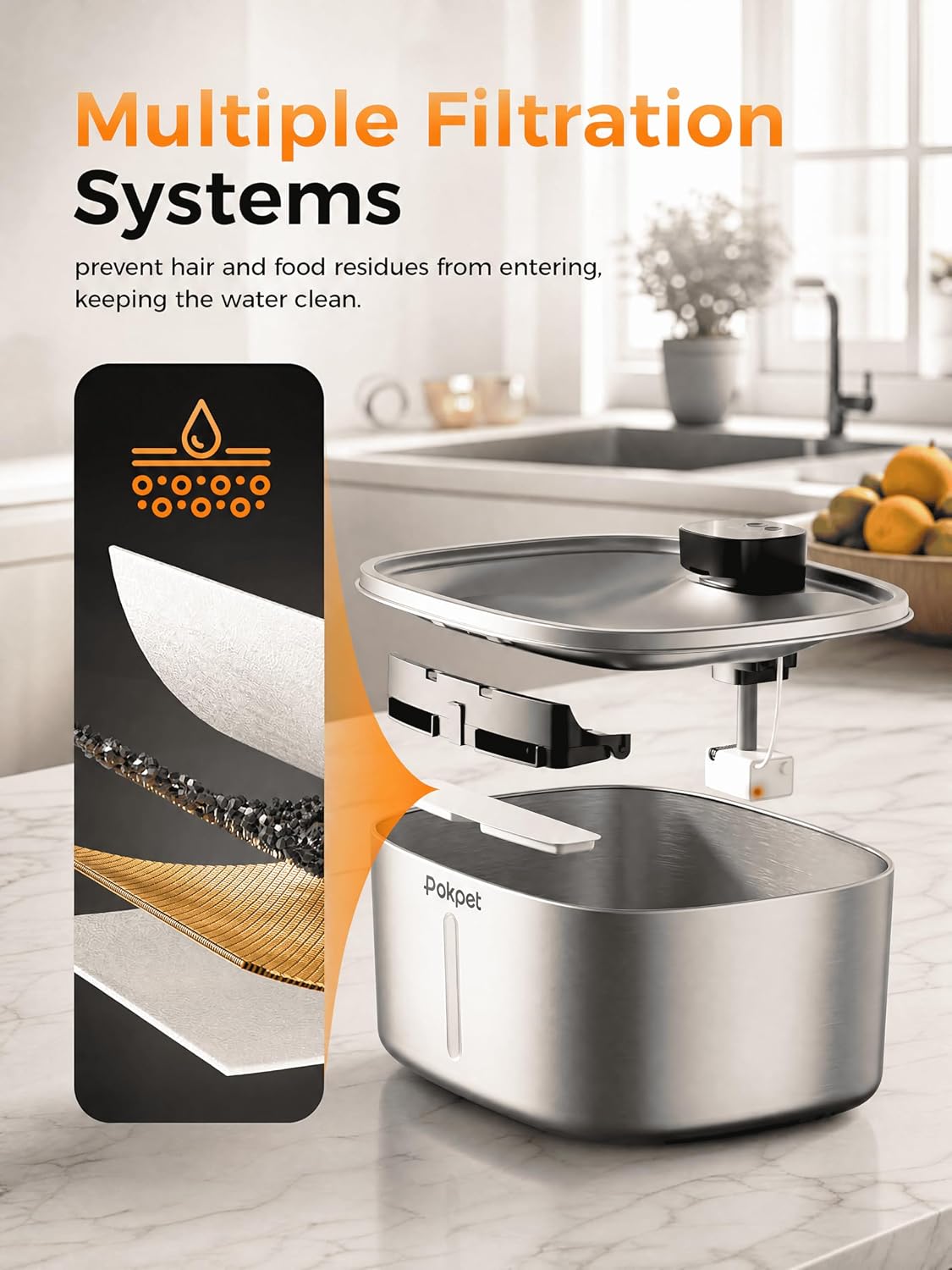 Stainless steel wireless automatic water fountain for dogs and cats with sensor flow technology — view 5