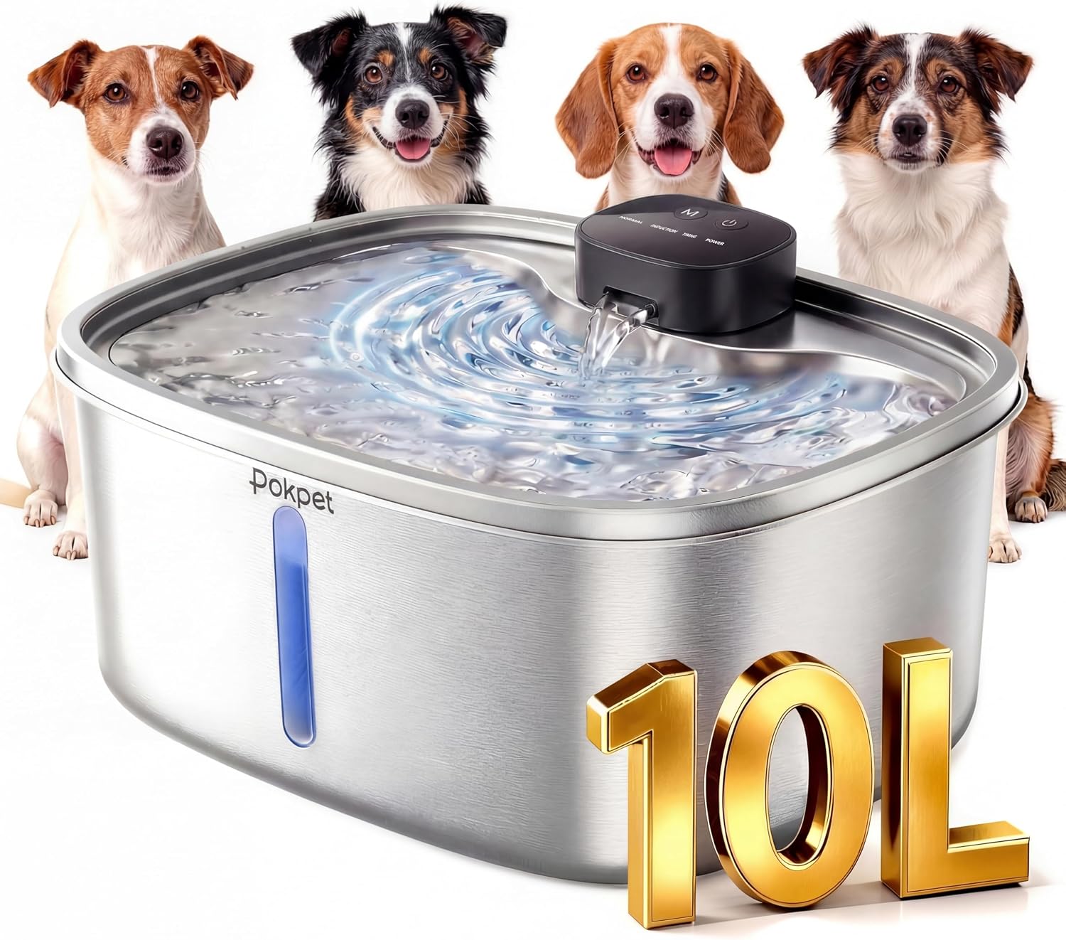 Stainless steel wireless automatic water fountain for dogs and cats with sensor flow technology โ view 7b