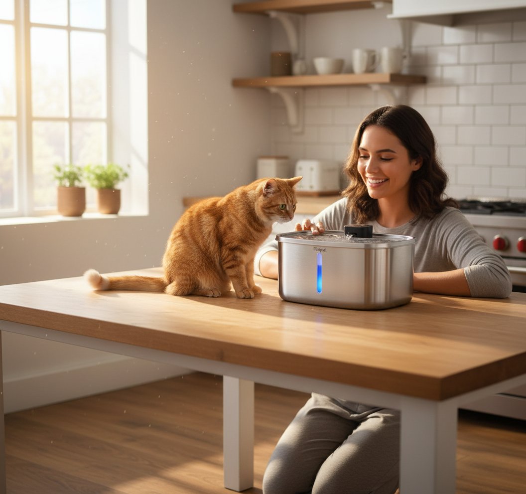 Stainless steel wireless automatic water fountain for dogs and cats with sensor flow technology โ view 2