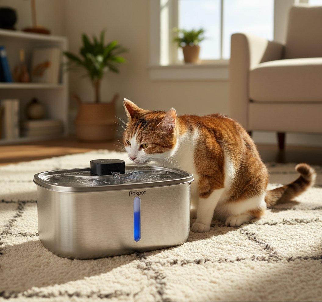 Stainless steel wireless automatic water fountain for dogs and cats with sensor flow technology โ view 3a