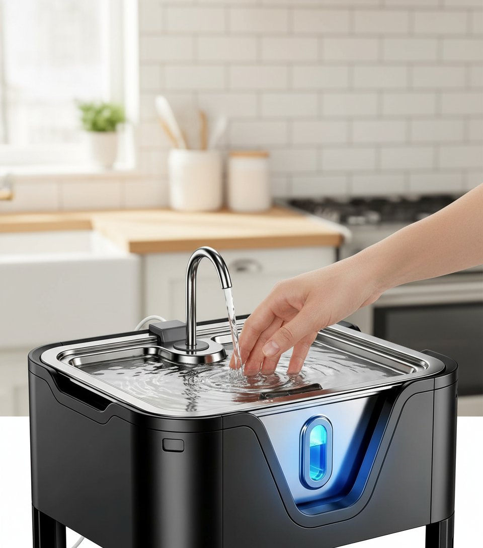 Large elevated stainless steel dog water fountain with 18L capacity and adjustable height settings for giant breed dogs — view 6